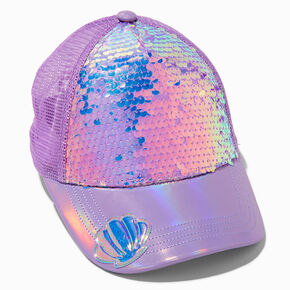 Claire&#39;s Club Purple Sequin Trucker Hat,