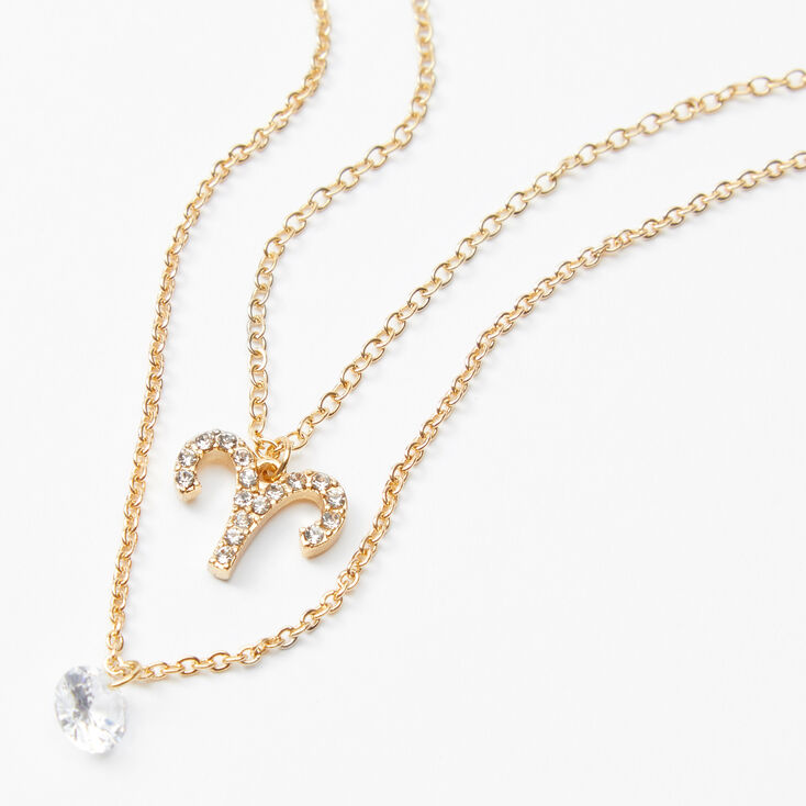 Gold Cubic Zirconia Zodiac Multi Strand Necklace - Aries,
