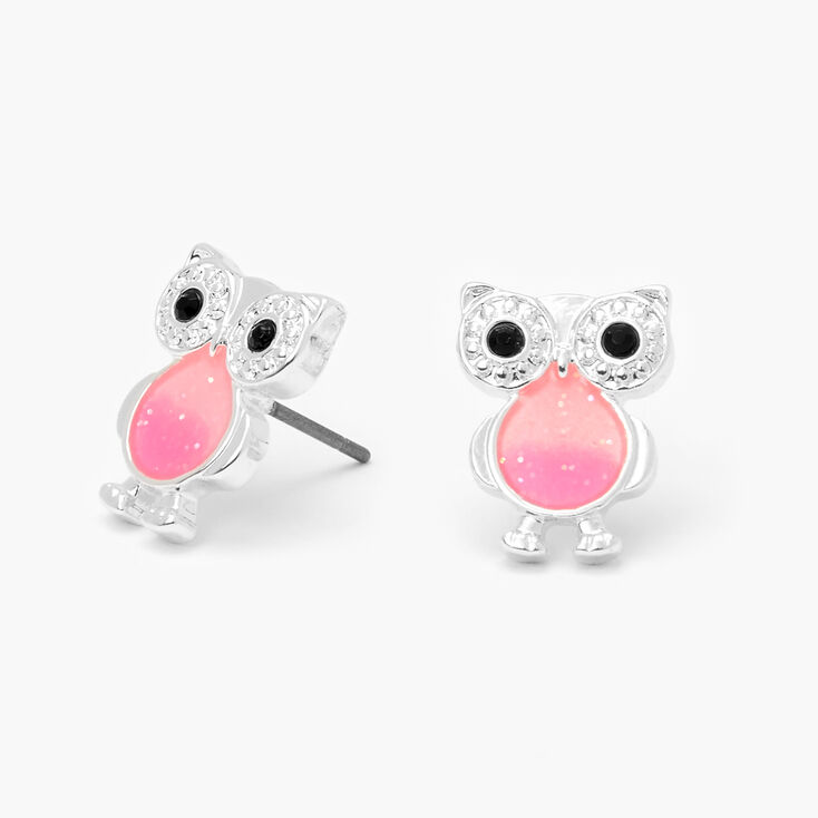 Glow In the Dark Owl Stud Earrings - Pink,