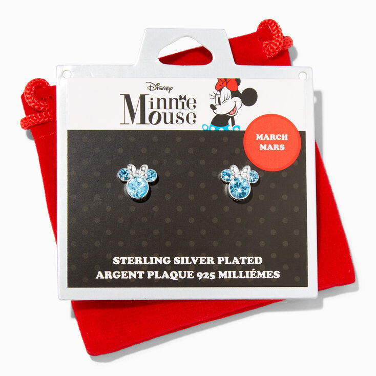 Disney Minnie Mouse Birthstone Sterling Silver Stud Earrings - March,