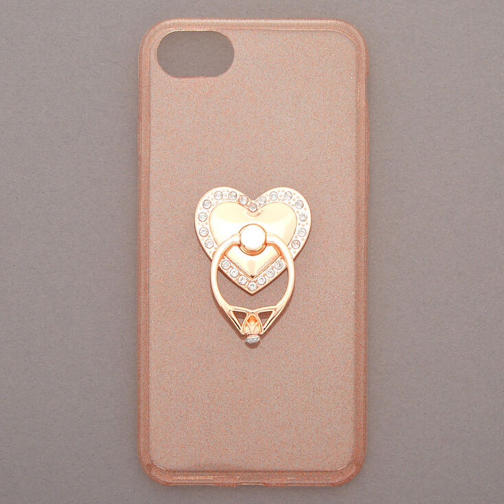 Rose Gold Heart Ring Stand Phone Case - Fits iPhone 6/7/8/SE,