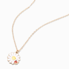 White Daisy With Ladybug Pendant Necklace ,