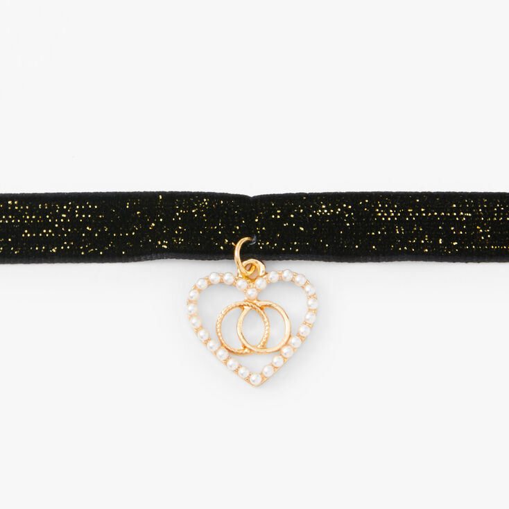 Gold Heart Lurex Charm Choker Necklace - Black,