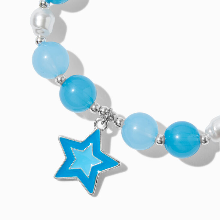 Blue Star Charm Beaded Stretch Bracelet,