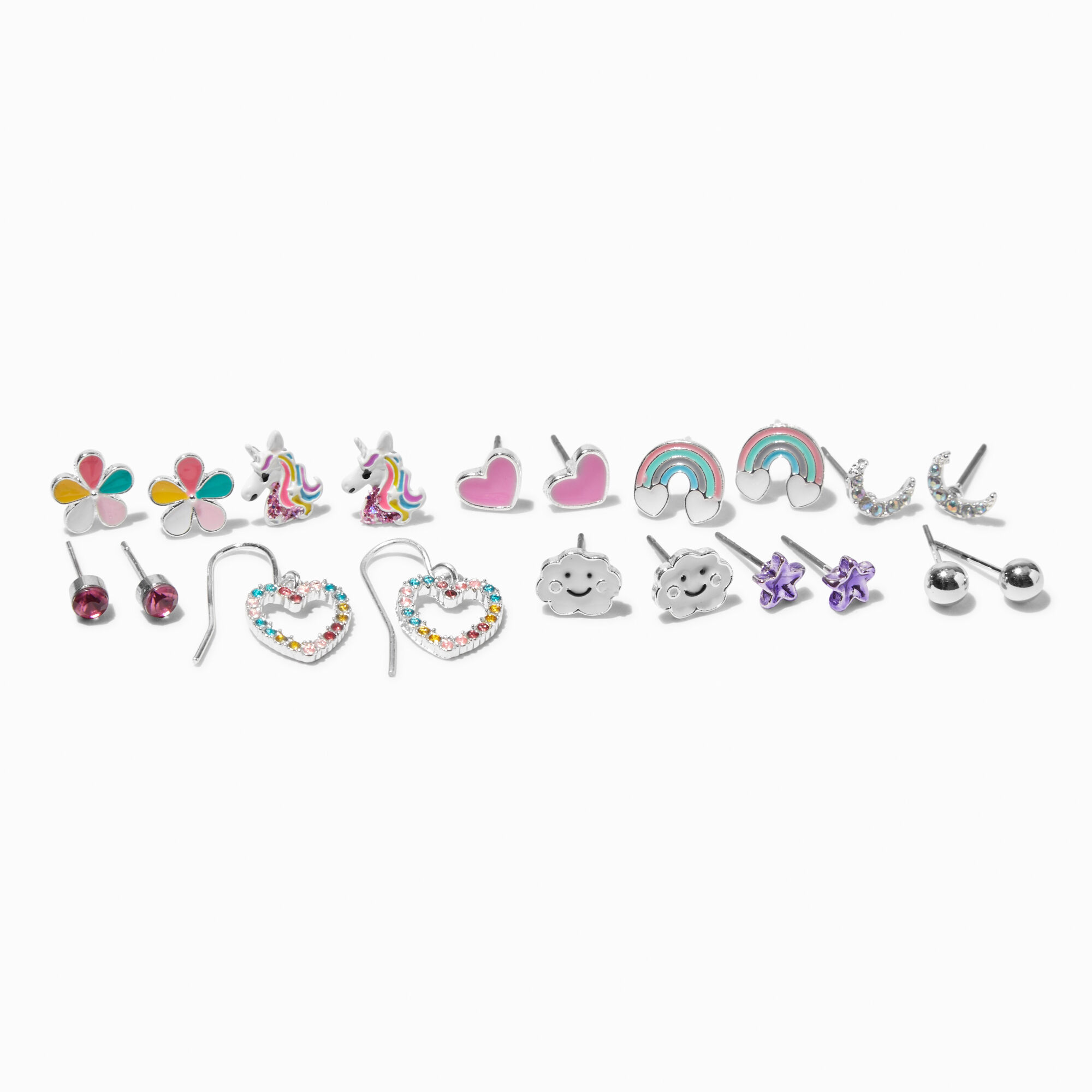 View Claires SilverTone Happy Cloud Stud Earrings 10 Pack Purple information