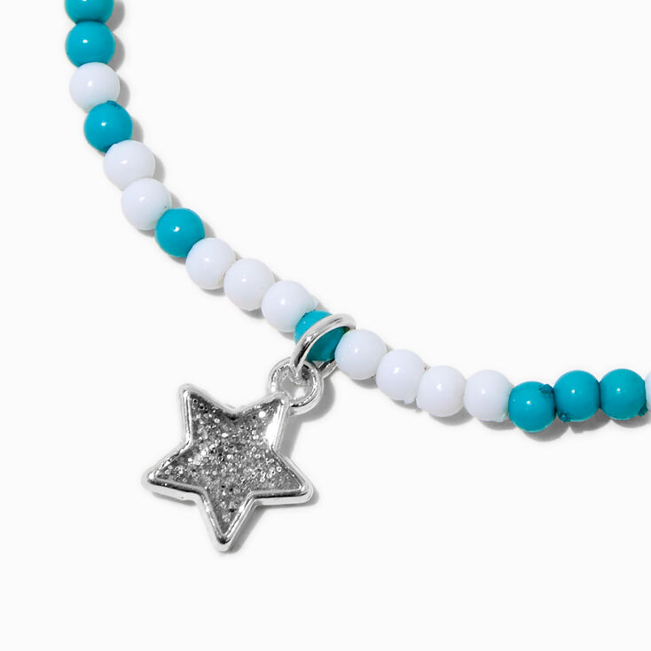 Claire&#39;s Club Blue &amp; White Star Seed Bead Stretch Bracelet,