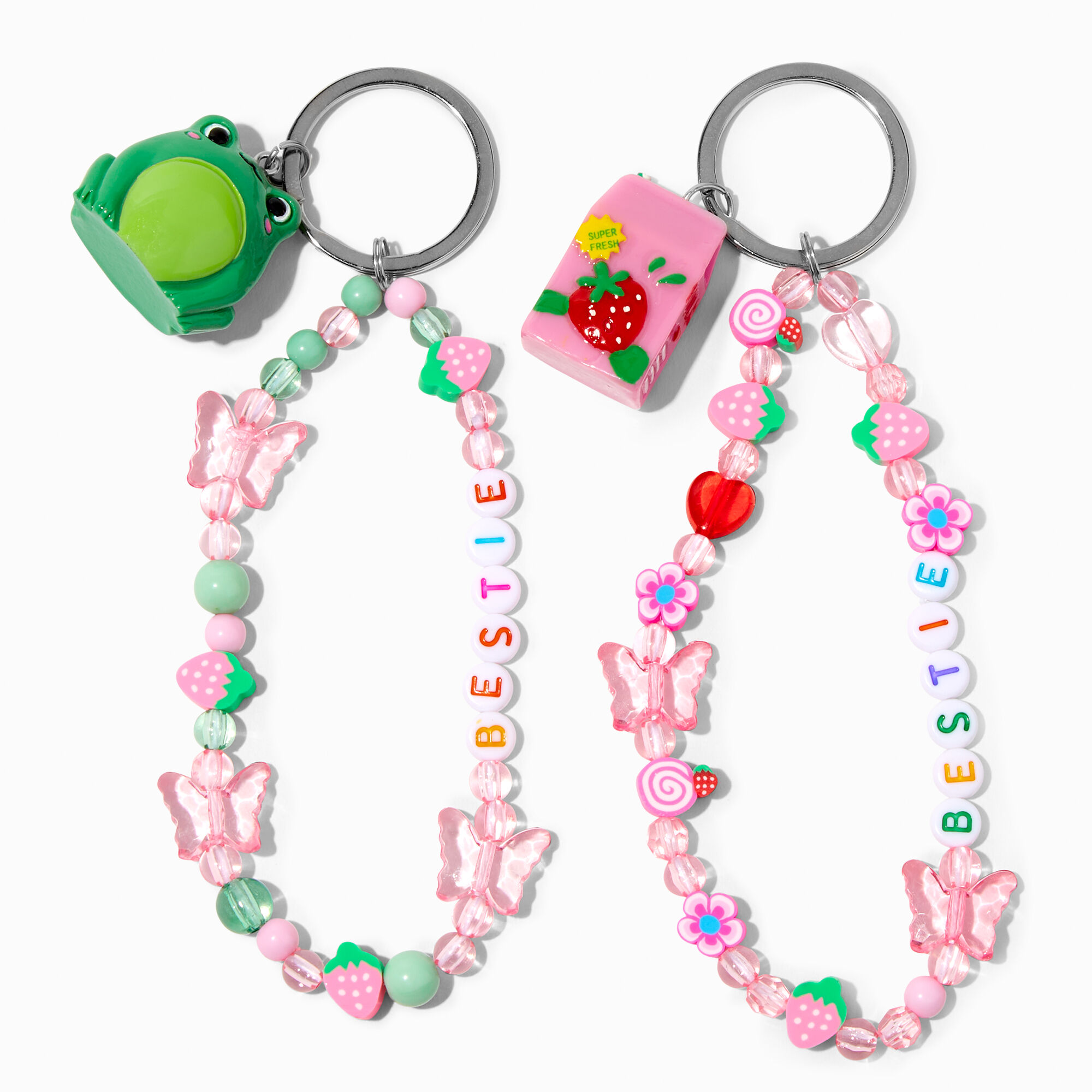 Best Friends Beaded Strawberry Milk Frog Wrislet Keychains 2