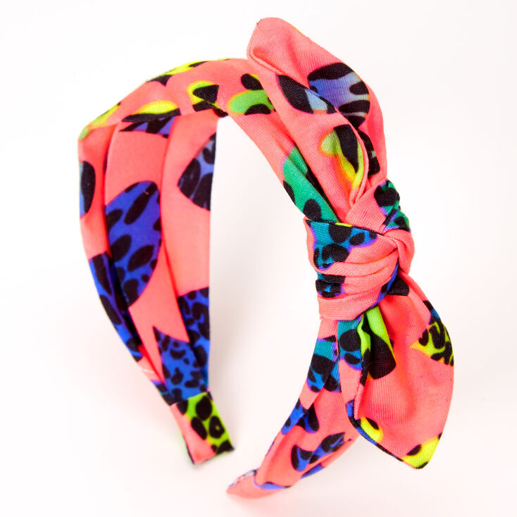 Neon Leopard Heart Knotted Bow Headband,