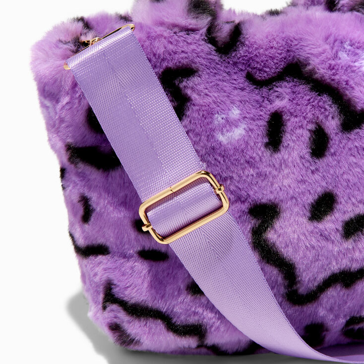 Purple Wavy Smile Furry Crossbody Tote Bag