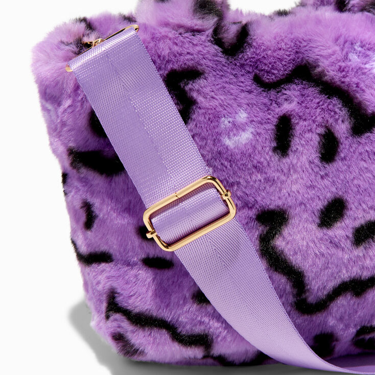Purple Wavy Smile Furry Crossbody Tote Bag,