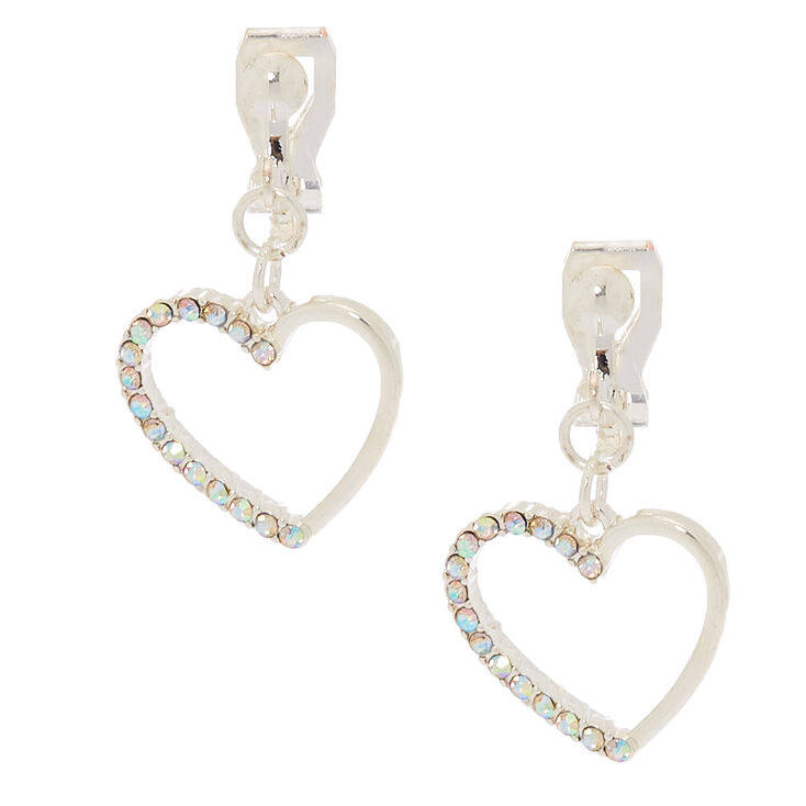 Silver-tone 1&quot; Heart Clip-On Drop Earrings,