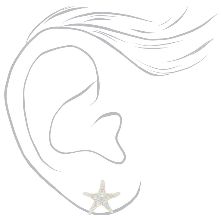 Sterling Silver Iridescent Starfish Stud Earrings,