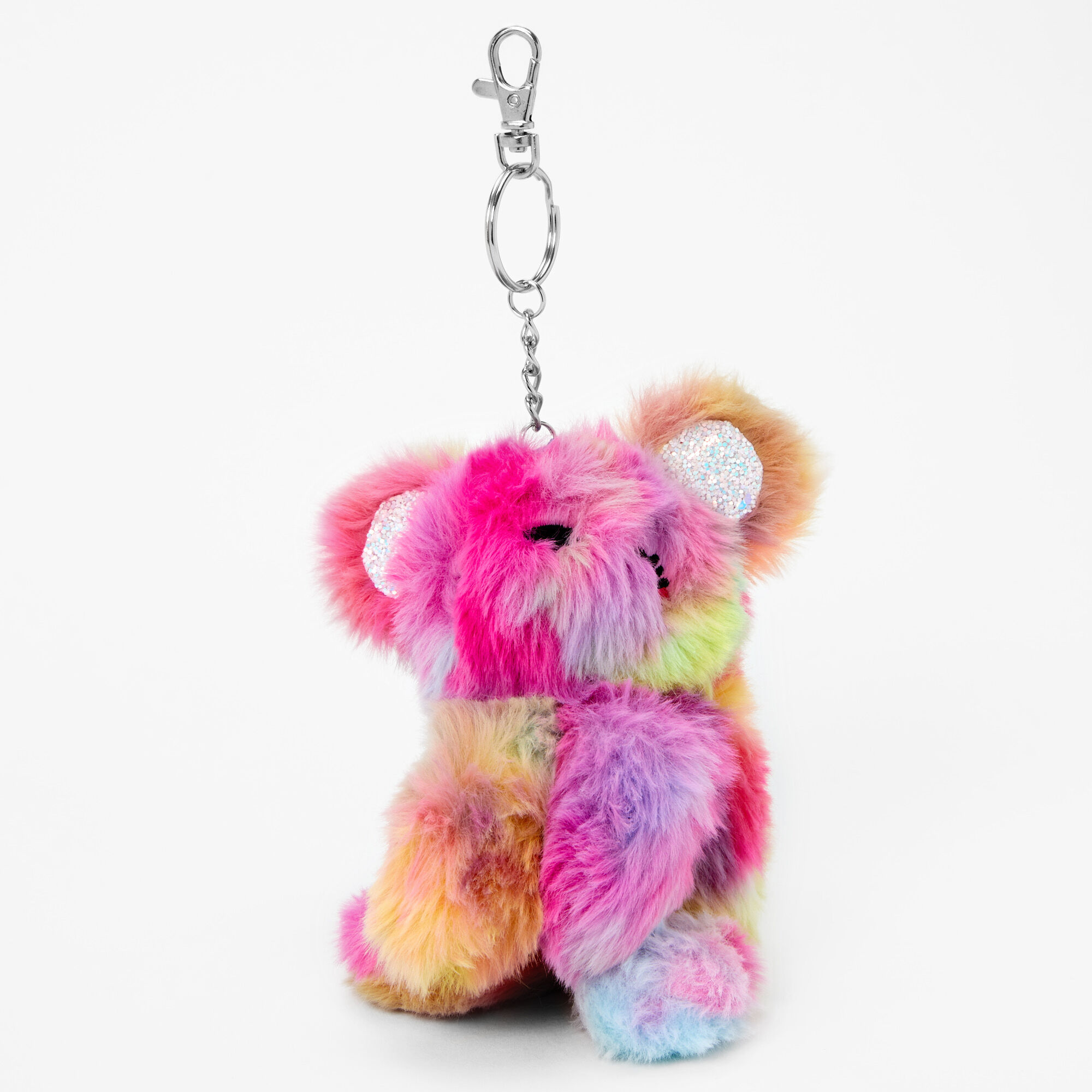 Claire's Porte-clés ours en peluche arc-en-ciel