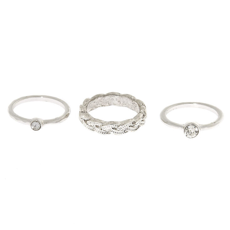Silver Embellished Braided Midi Rings - 3 Pack | Claire's US