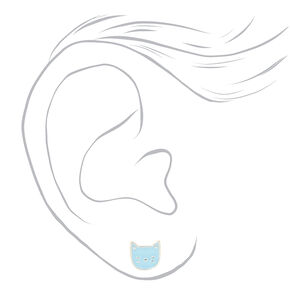 Silver Bunny, Butterfly &amp; Cat Stud Earrings - 9 Pack,