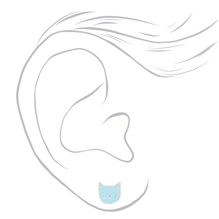 Silver Bunny, Butterfly &amp; Cat Stud Earrings - 9 Pack,