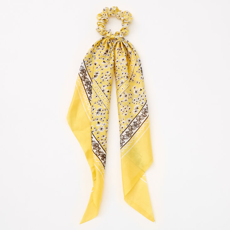 Small Ditsy Floral Hair Scrunchie Scarf - Yellow,