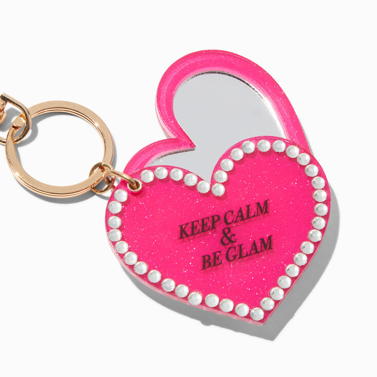 "Keep Calm & Be Glam" Heart Mirror Keychain