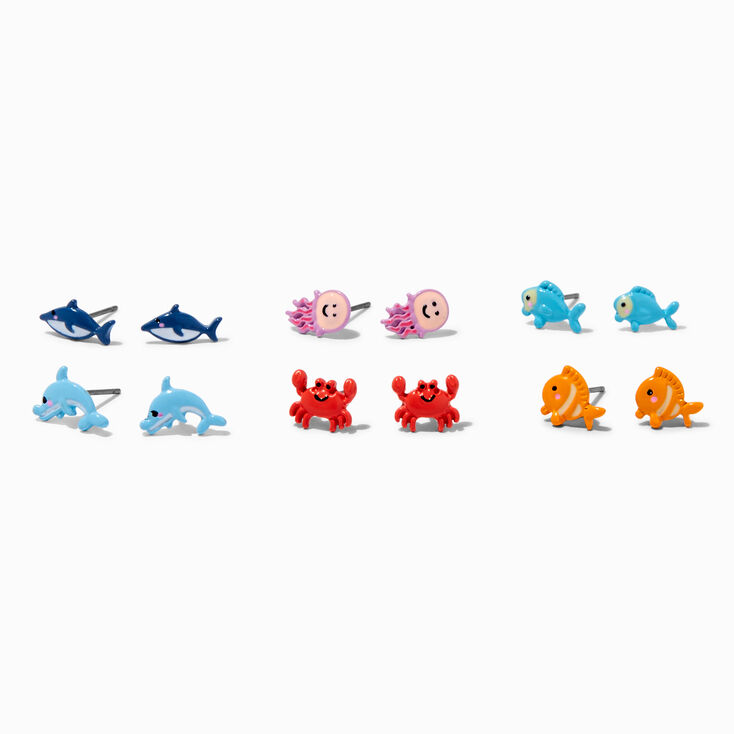 Sea Animals Stud Earrings - 6 Pack,