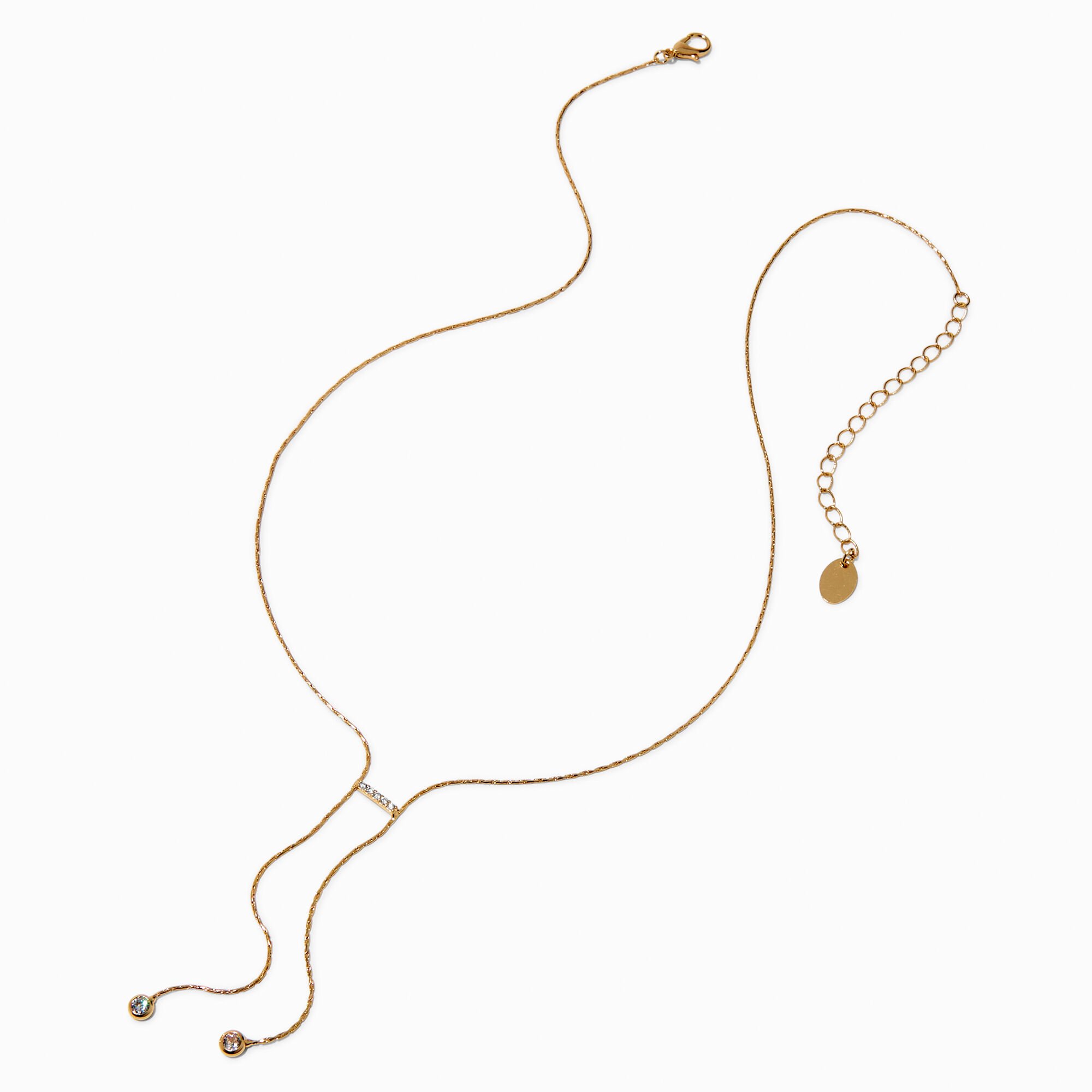 Gold-tone Bezel Cubic Zirconia Y-Neck Necklace ,