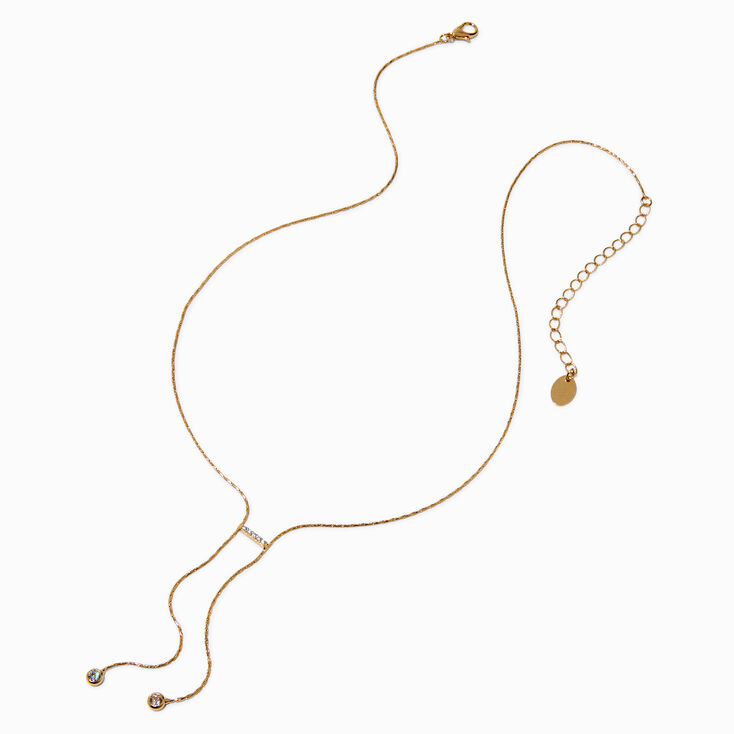 Gold-tone Bezel Cubic Zirconia Y-Neck Necklace ,