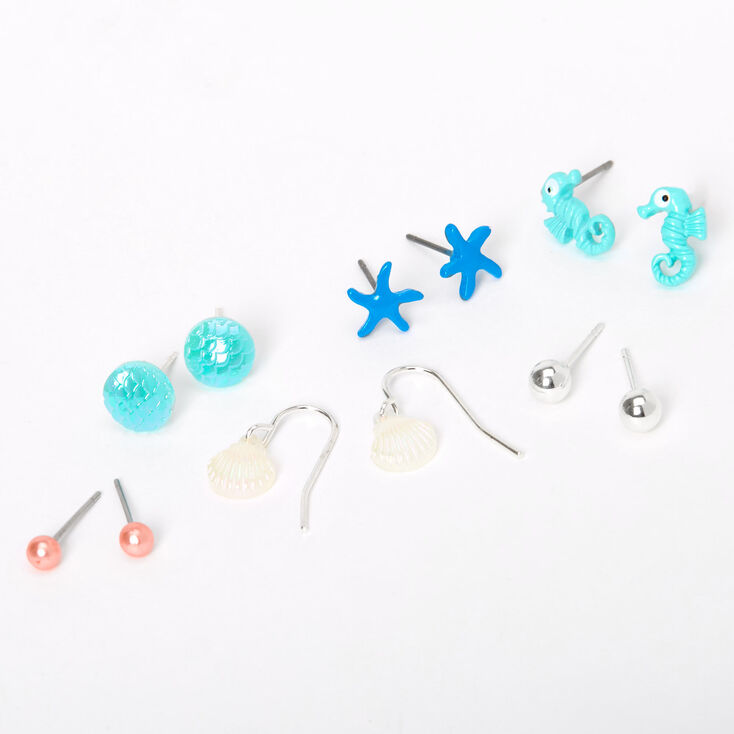 Silver Sea Creatures Mixed Earrings - Turquoise, 6 Pack,