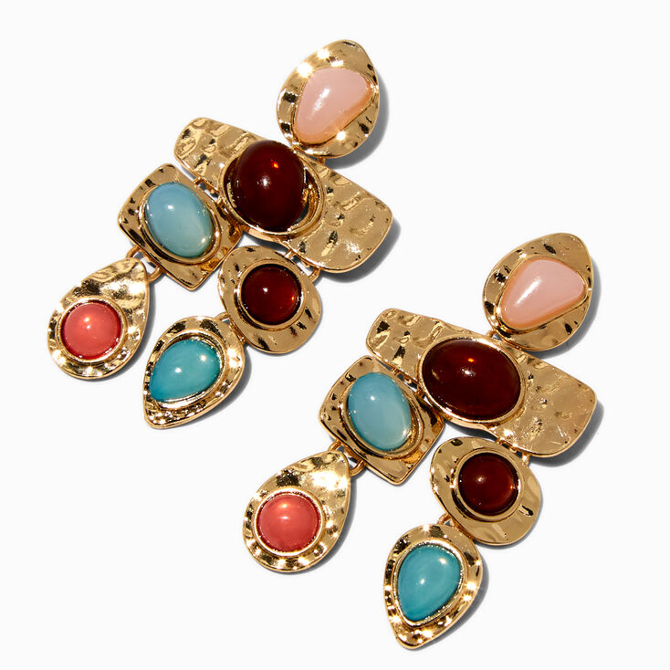 Gold-tone Boho Gemstone Chandelier Drop Earrings,
