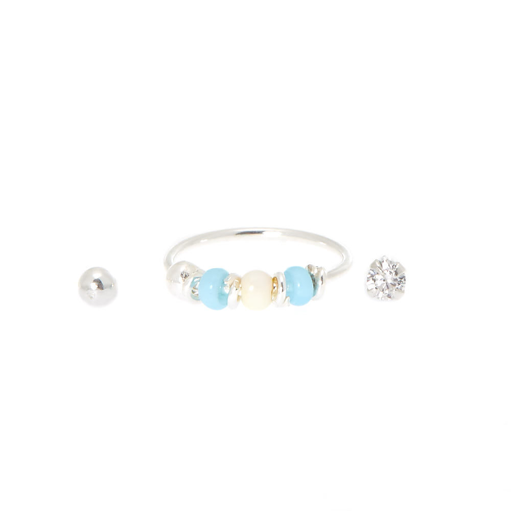 Boucles d'oreilles perlées pour tragus avec strass 1,2 mm couleur argentée - Bleu, lot de 3,
