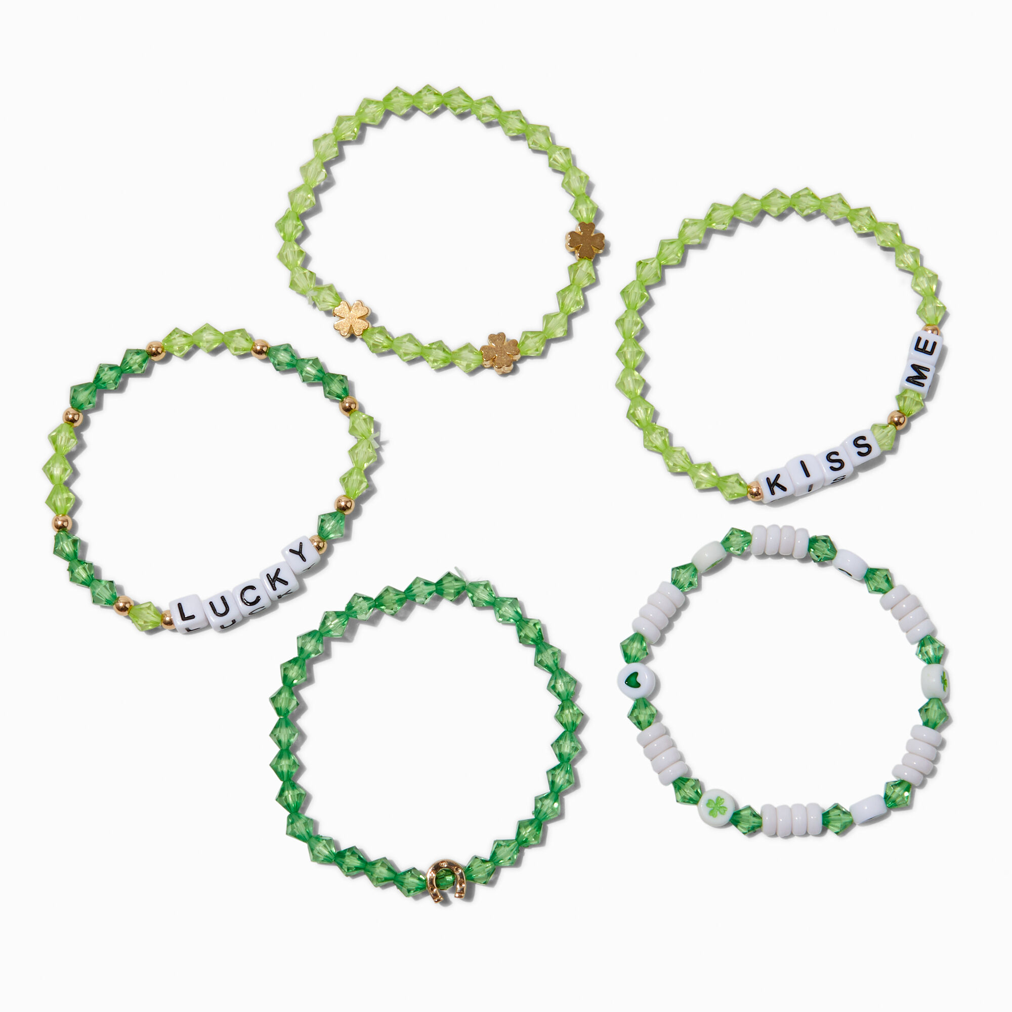 View Claires St Patricks Day Beaded Stretch Friendship Bracelets 5 Pack Green information