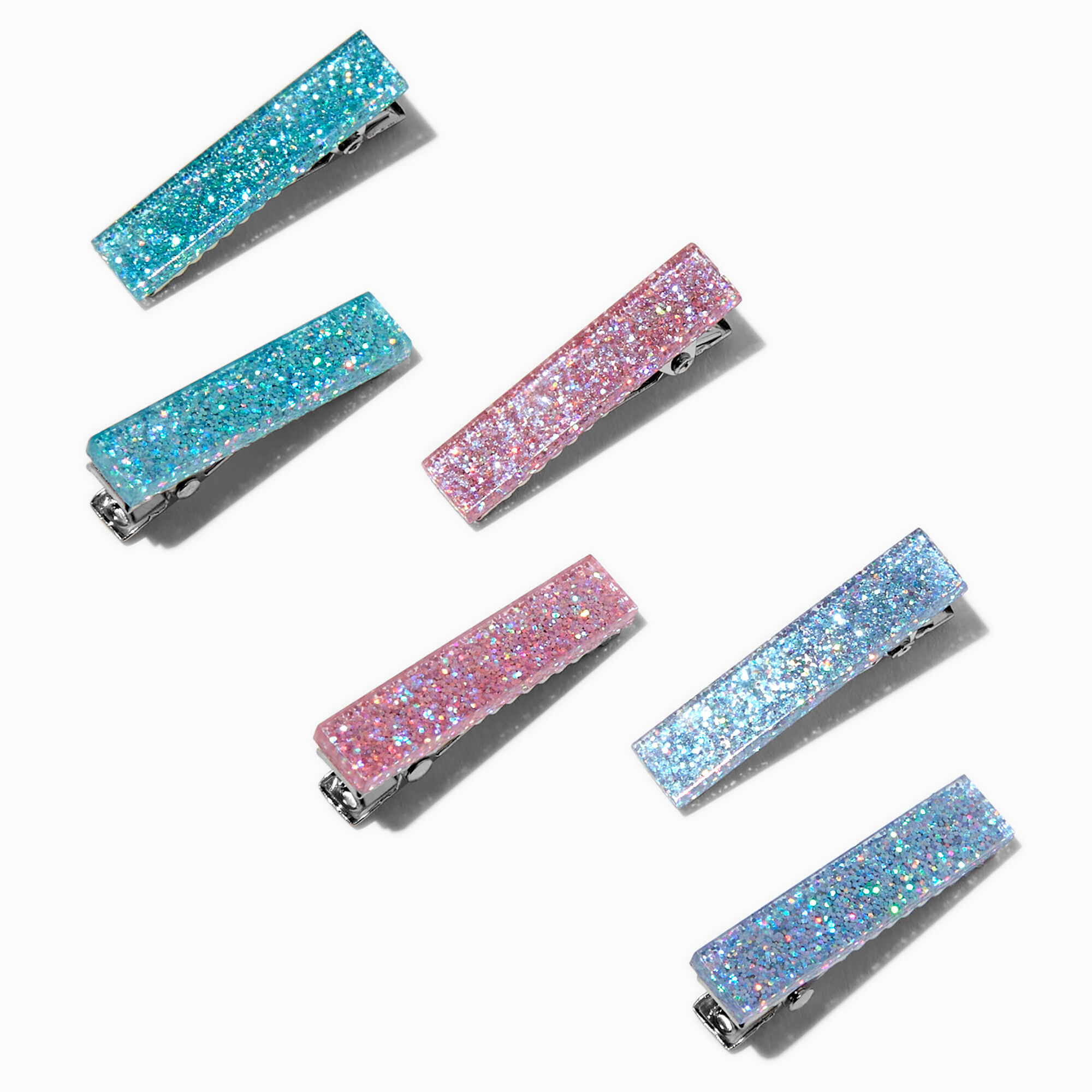 View Claires Club Mermaid Glitter Square Hair Clips 6 Pack information