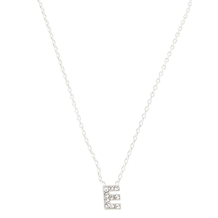 Silver Embellished Initial Pendant Necklace - E,