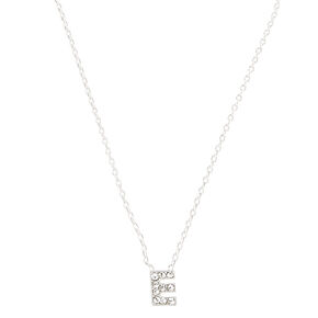 Silver Embellished Initial Pendant Necklace - E,