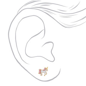 18k Gold Plated Unicorn Stud Earrings - White,