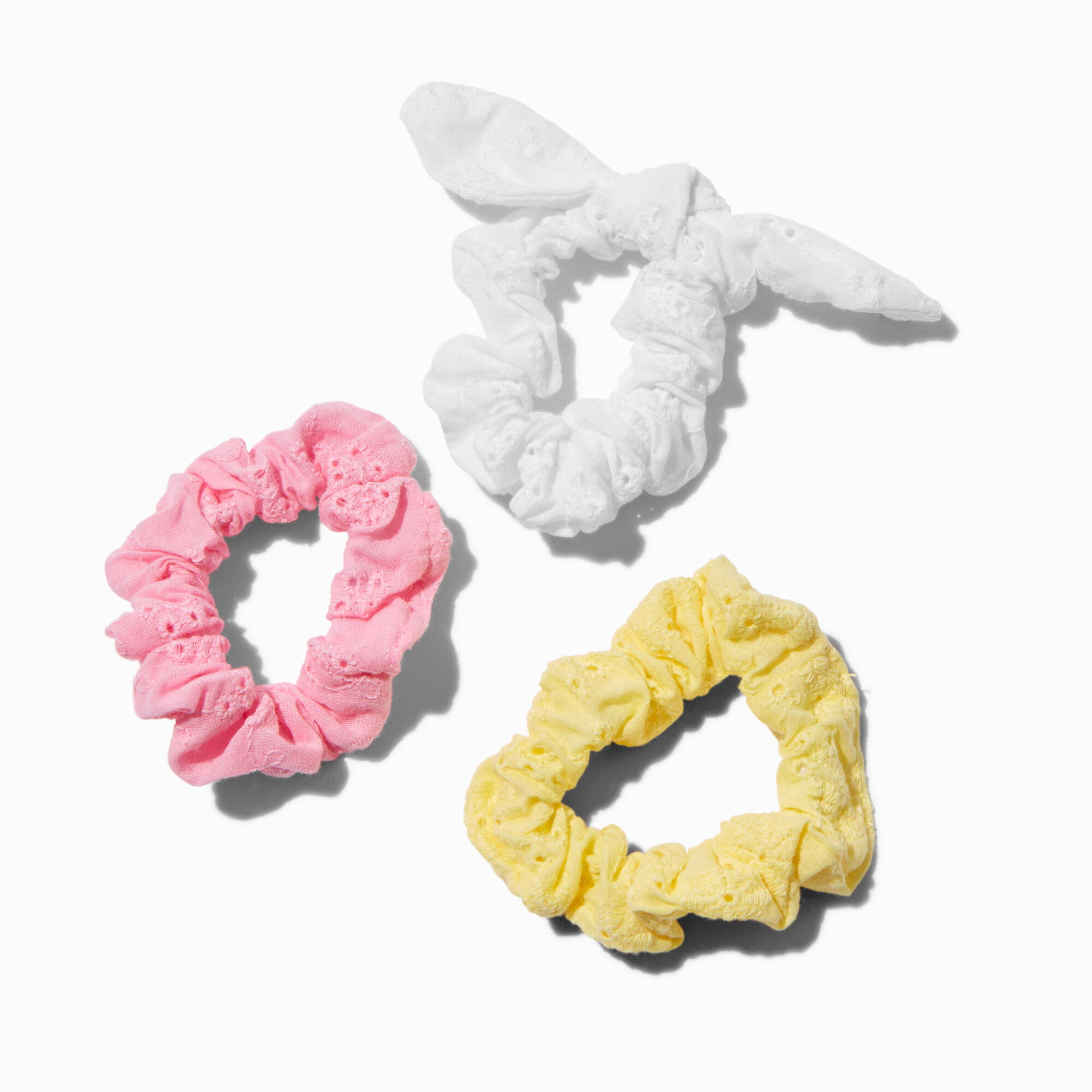 Claire s Club Eyelet Hair Bow Scrunchies 3 Pack