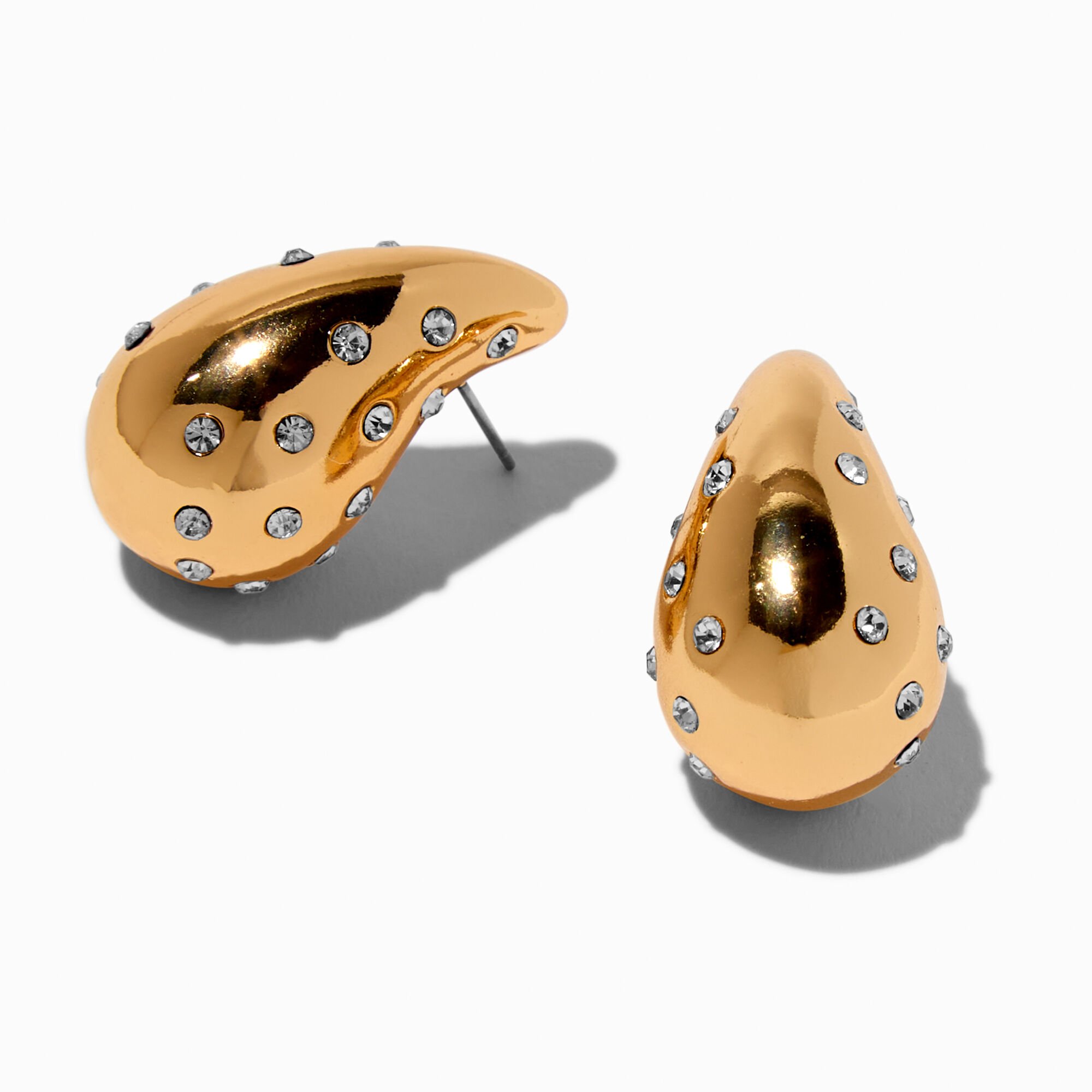 Gold-tone Crystal Dotted Long Bean 1" Drop Earrings,