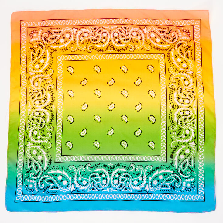 Bandeau bandana motif cachemire arc-en-ciel avec d&eacute;grad&eacute; de couleurs,