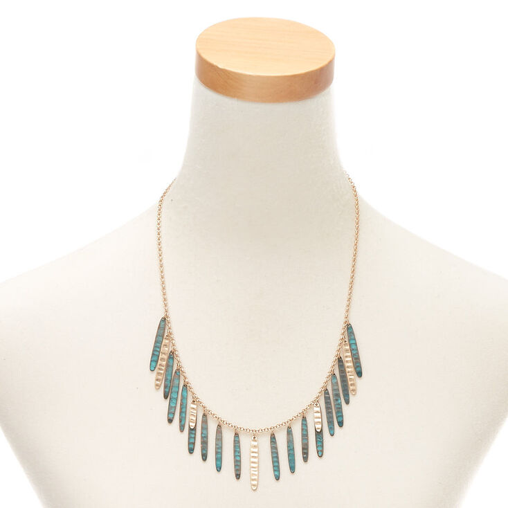 Gold Patina Stick Statement Necklace,