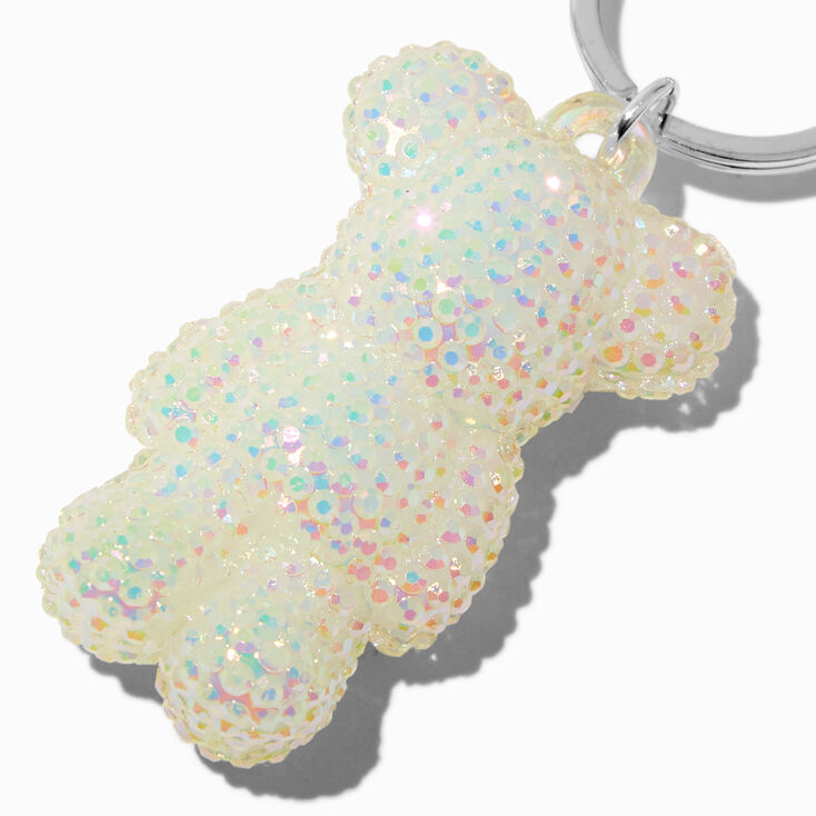 Porte-cl&eacute;s ours bling-bling blanc,