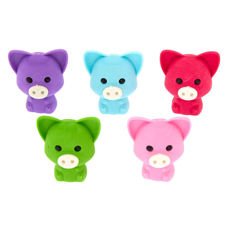 Rainbow Mini Pig Eraser Set - 5 Pack,