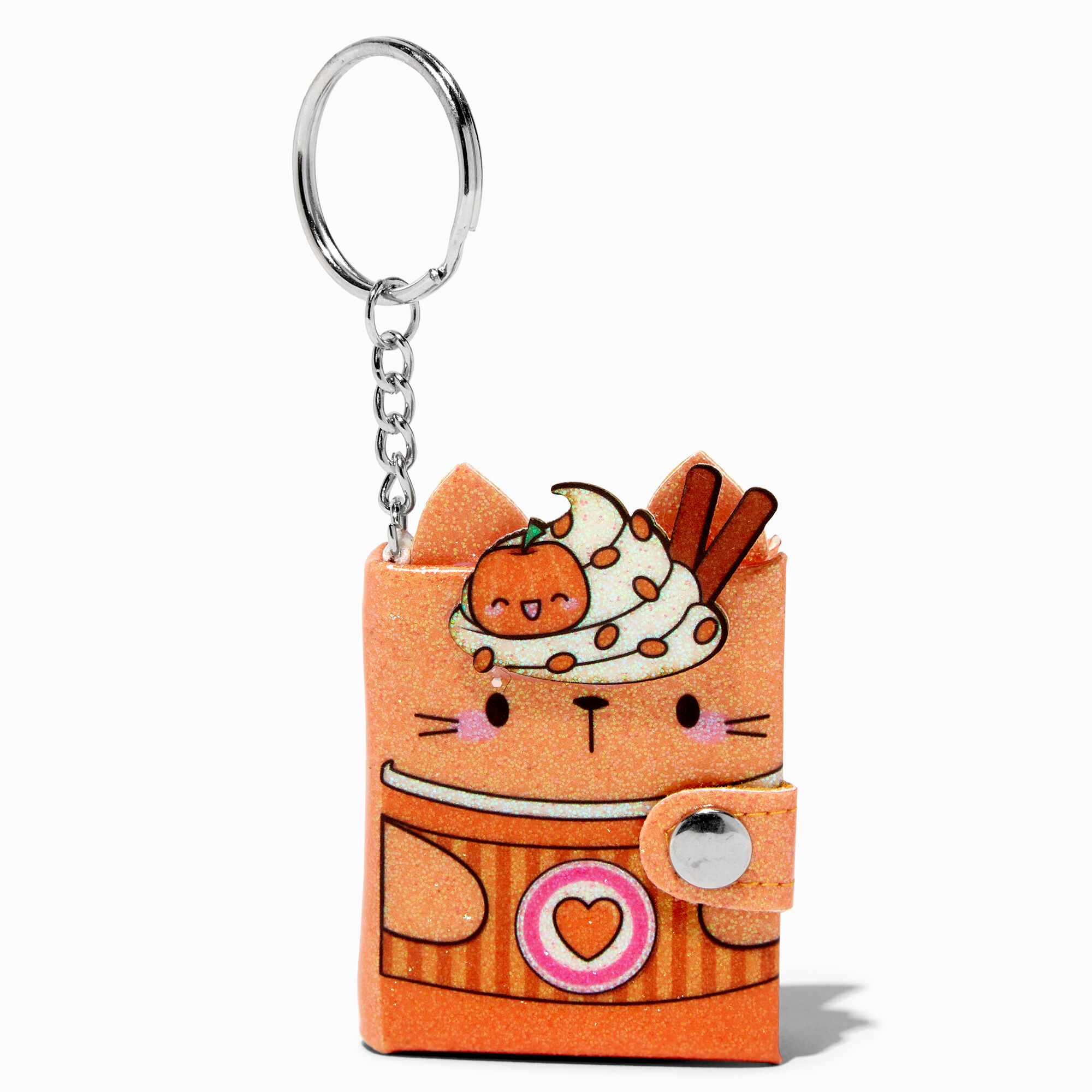 Porte-clés mini journal intime avec chat latte épicé à la citrouille,