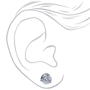 Silver-tone Cubic Zirconia 7mm Round Stud Earrings,