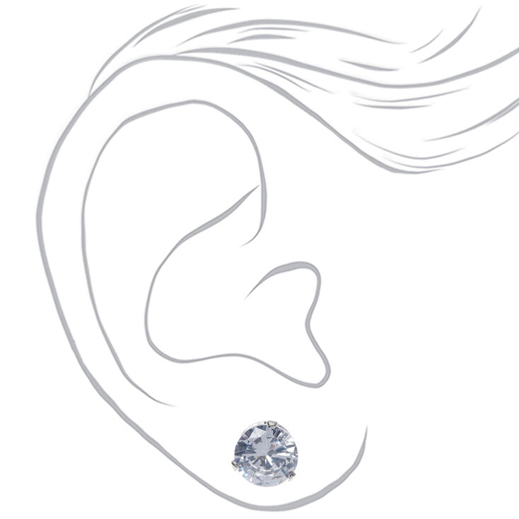 Silver-tone Cubic Zirconia 7mm Round Stud Earrings,