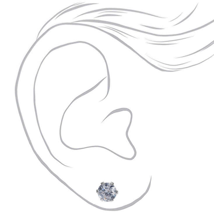 C LUXE by Claire&#39;s Sterling Silver Cubic Zirconia 5mm Round Stud Earrings,