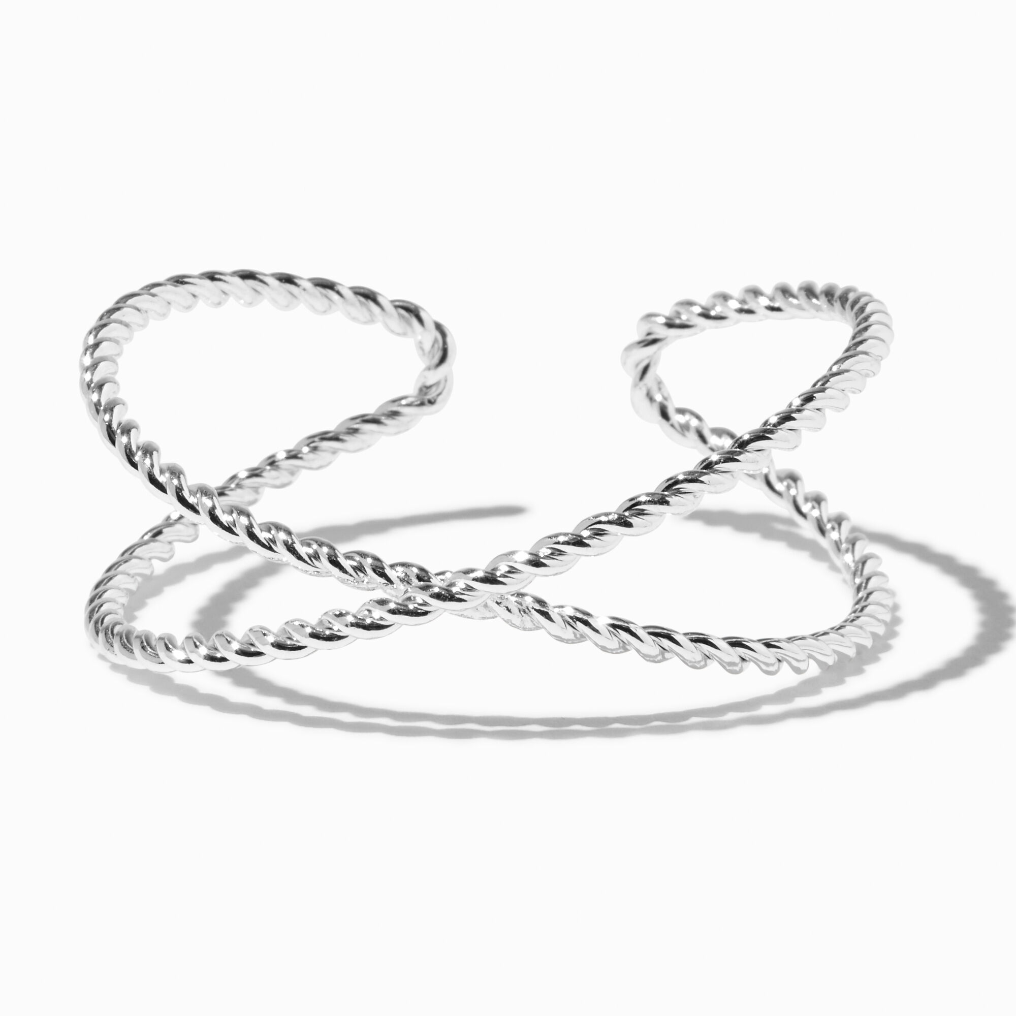 View Claires Tone Twisted Rope X Cuff Bracelet Silver information