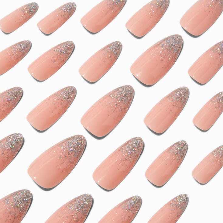 Iridescent Glitter French Tip Almond Vegan Faux Nail Set - 24 Pack,