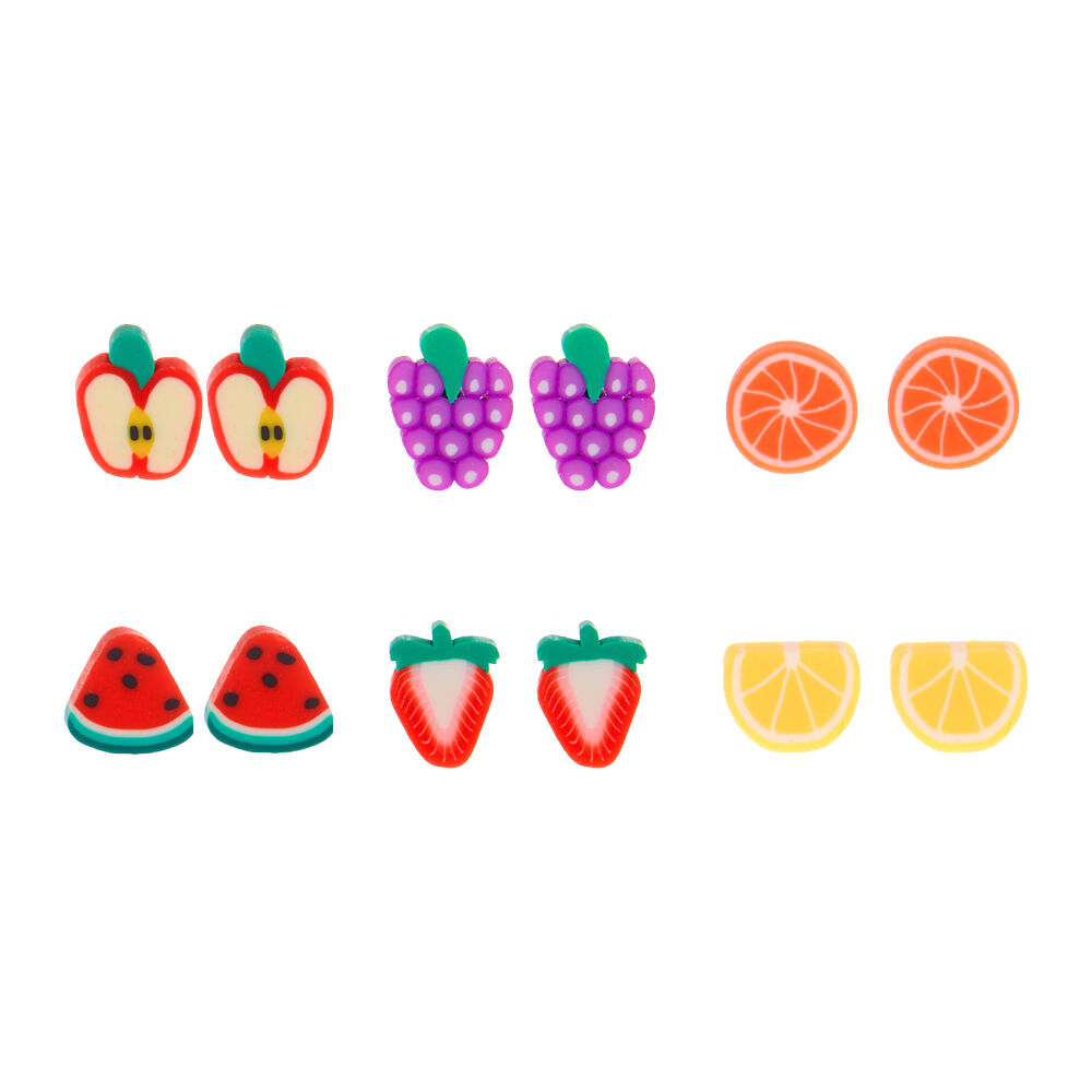 Silver Fruit Slice Stud Earrings 6 Pack
