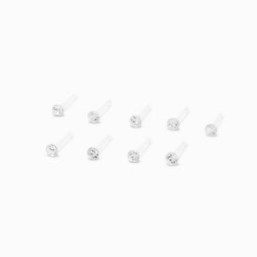 Piercings de nez avec strass 0,8&nbsp;mm Bio Flex - Transparent, lot de 9,