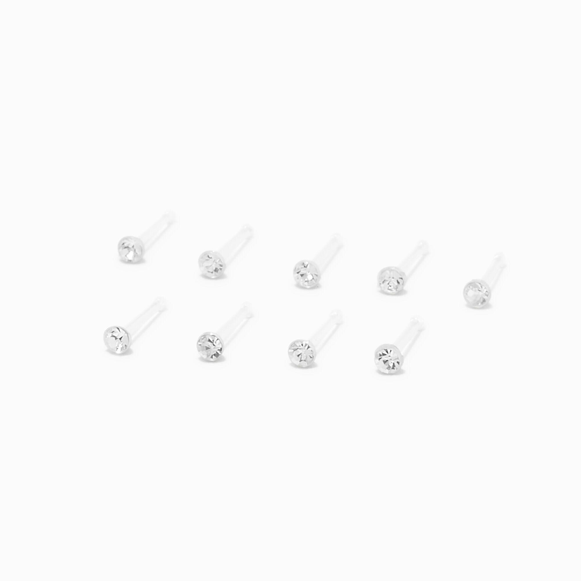View Claires Bio Flex 20G Faux Crystal Nose Studs Clear 9 Pack information