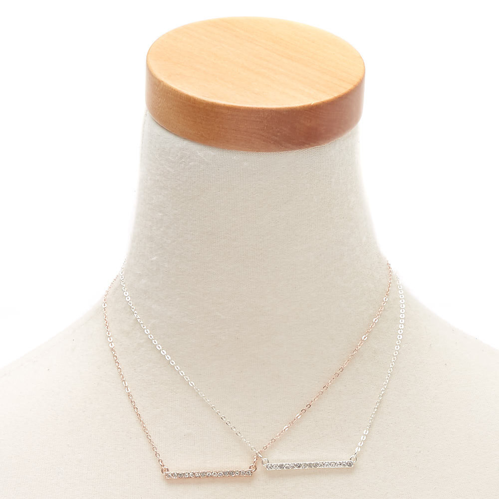 Mixed Metal Embellished Bar Pendant Necklaces - 2 Pack,