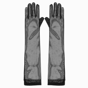 Longs gants noirs en tissu transparent,